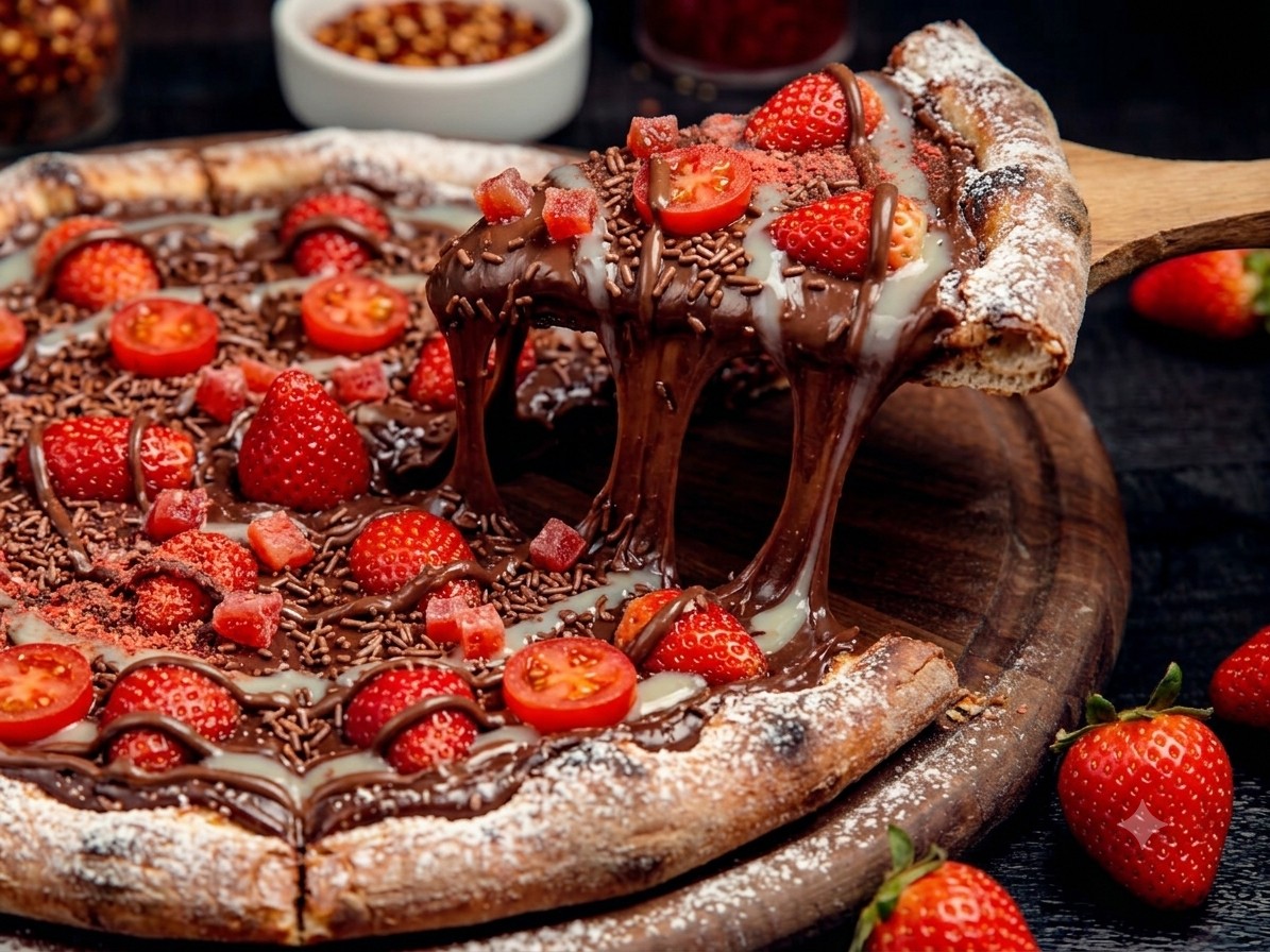 Pizza Doce Brigadeiro com Morango